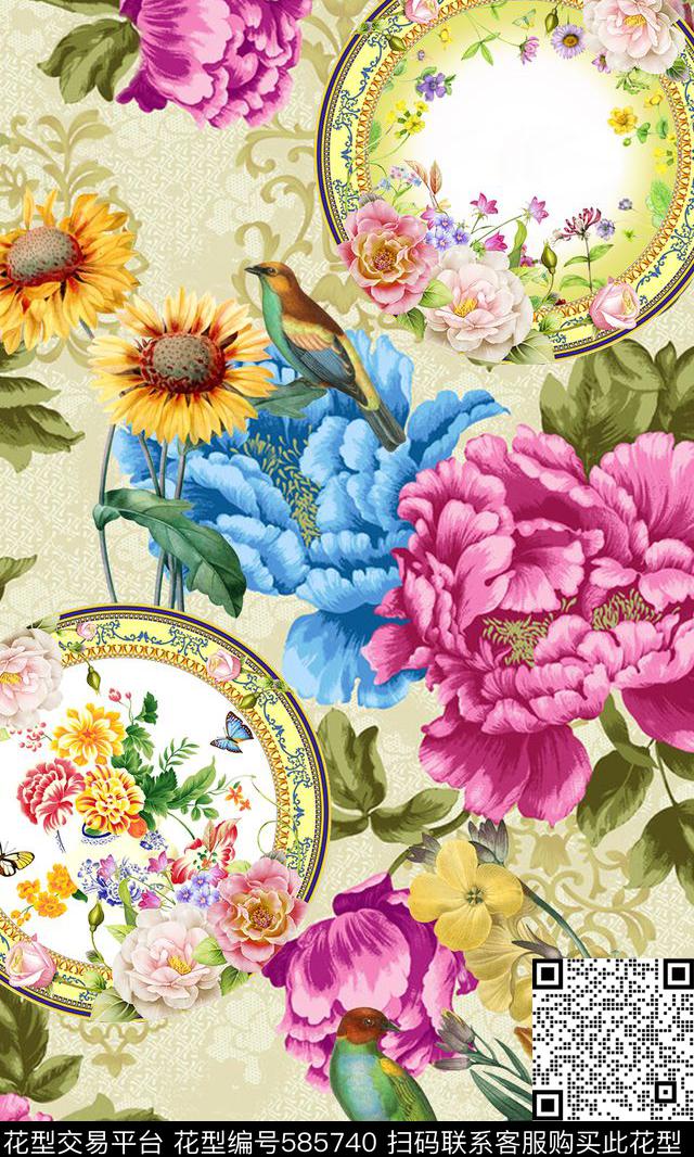 民族风花卉青瓷数码印花华亿平台下载（图片编号: 585740） - 瓦栏（Walan）
