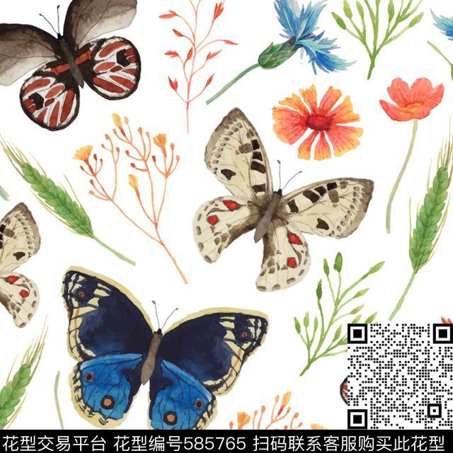 休闲风蝴蝶花卉传统印花华亿平台下载（图片编号: 585765） - 瓦栏（Walan）
