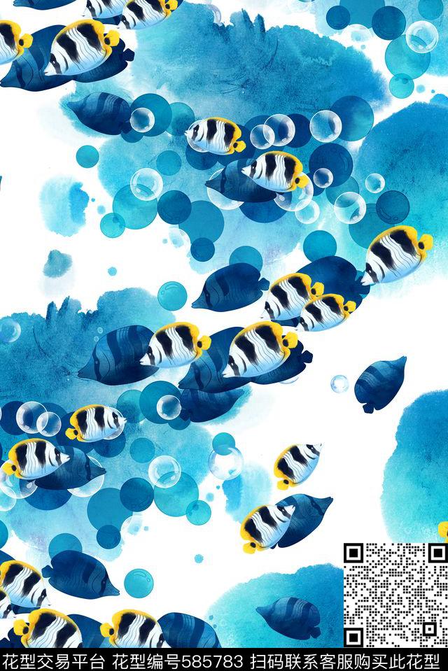 清新海洋鱼类海底世界数码印花华亿平台下载（图片编号: 585783） - 瓦栏（Walan）