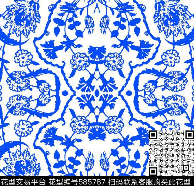 康乃馨花卉花朵传统印花华亿平台下载（图片编号: 585787） - 瓦栏（Walan）