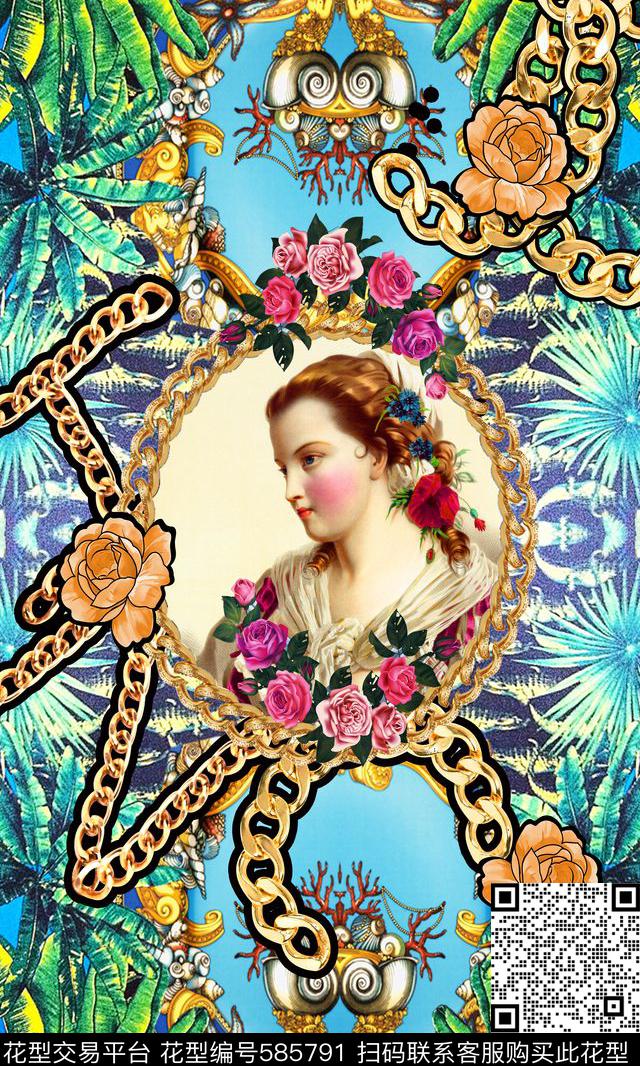 热带花卉人物数码印花华亿平台下载（图片编号: 585791） - 瓦栏（Walan）