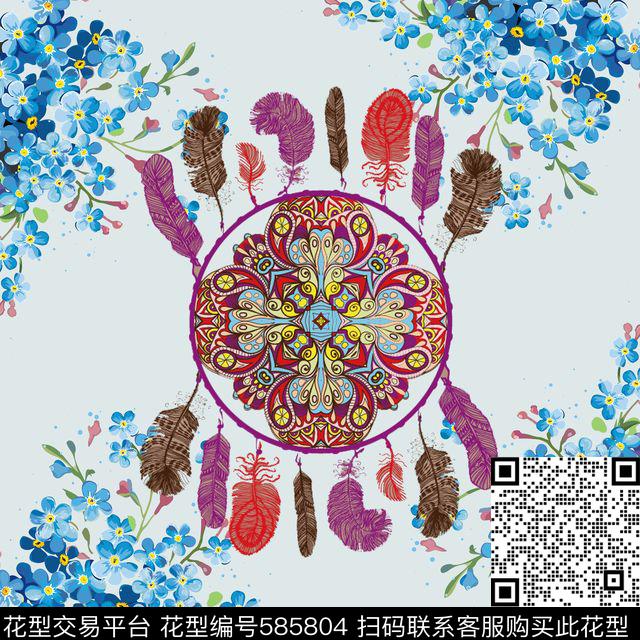 中国风名族风图案清新小花数码印花华亿平台下载（图片编号: 585804） - 瓦栏（Walan）