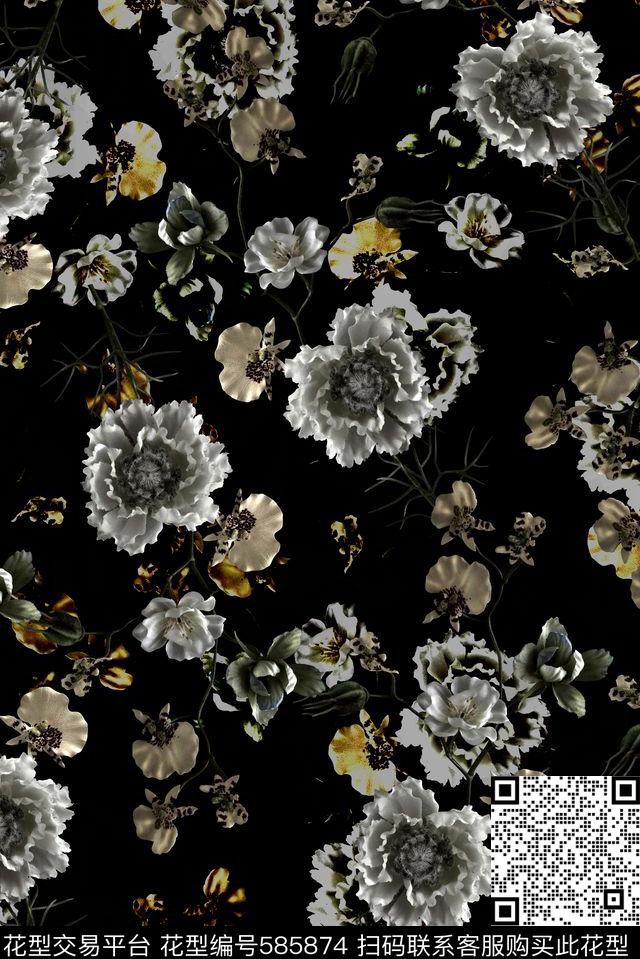 欧美大牌风格抽象花卉外套印花数码印花华亿平台下载（图片编号: 585874） - 瓦栏（Walan）