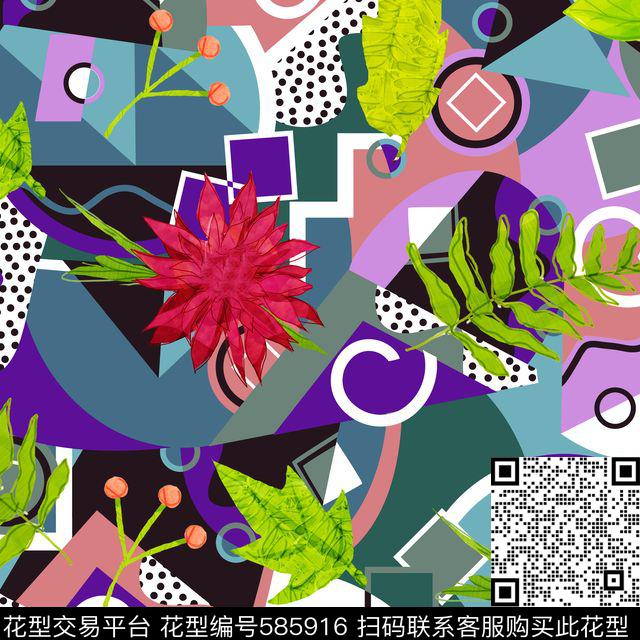 花卉花草几何数码印花华亿平台下载（图片编号: 585916） - 瓦栏（Walan）