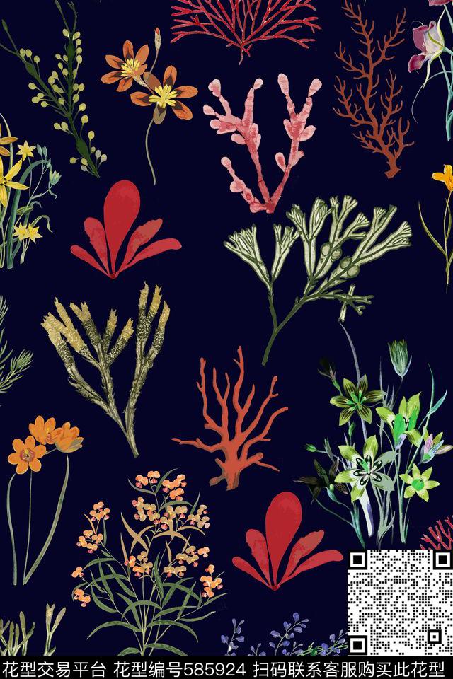 民族风水生植物林地风格传统印花华亿平台下载（图片编号: 585924） - 瓦栏（Walan）