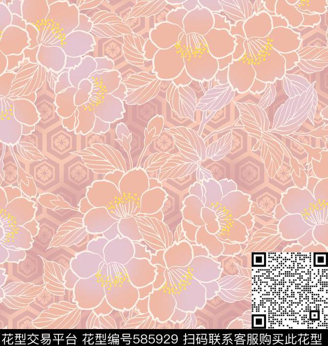 日式风花卉2016年新款传统印花华亿平台下载（图片编号: 585929） - 瓦栏（Walan）