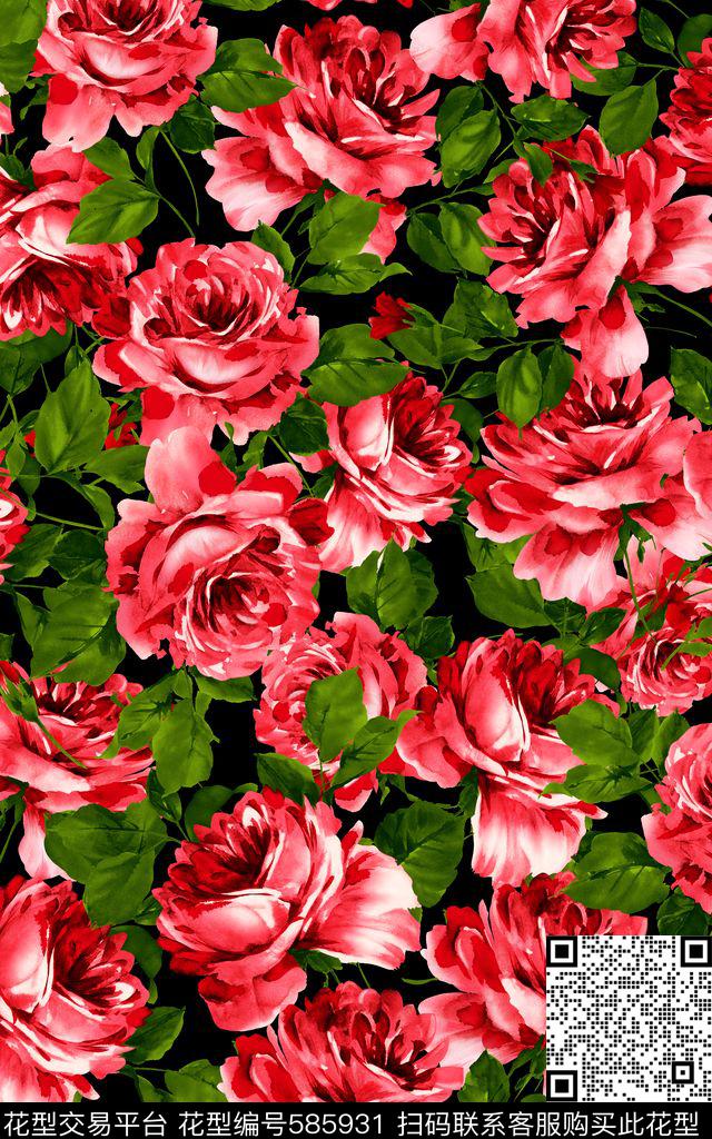 大气花卉花朵数码印花华亿平台下载（图片编号: 585931） - 瓦栏（Walan）