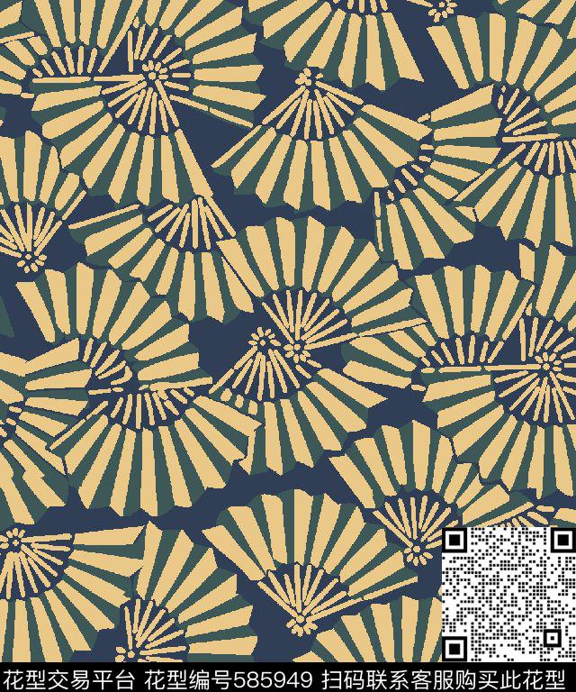 日式几何扇形中年老年服饰纹样传统印花华亿平台下载（图片编号: 585949） - 瓦栏（Walan）