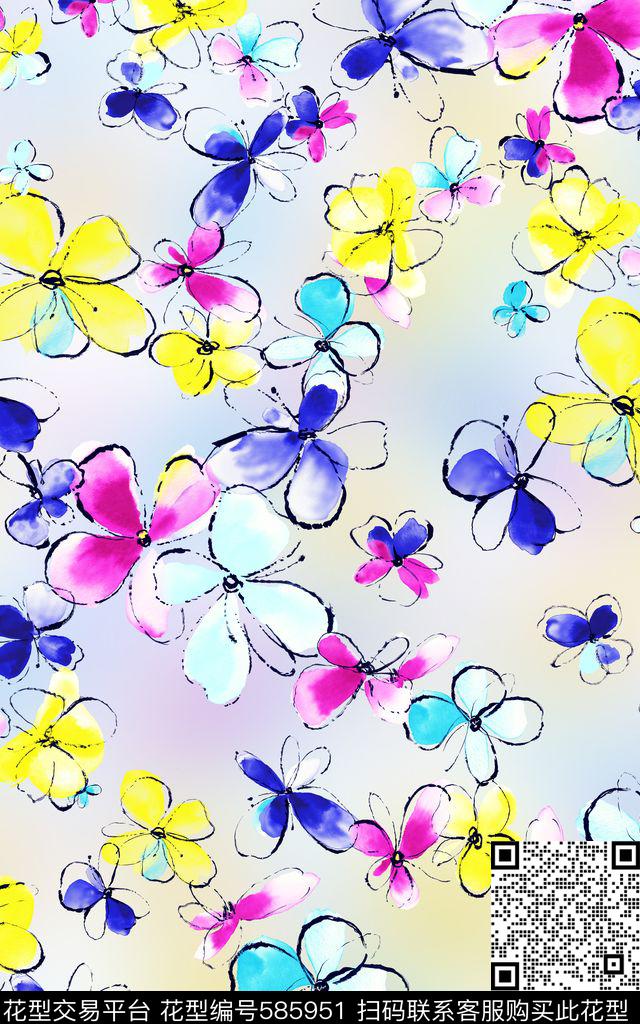 休闲风小碎花水彩数码印花华亿平台下载（图片编号: 585951） - 瓦栏（Walan）