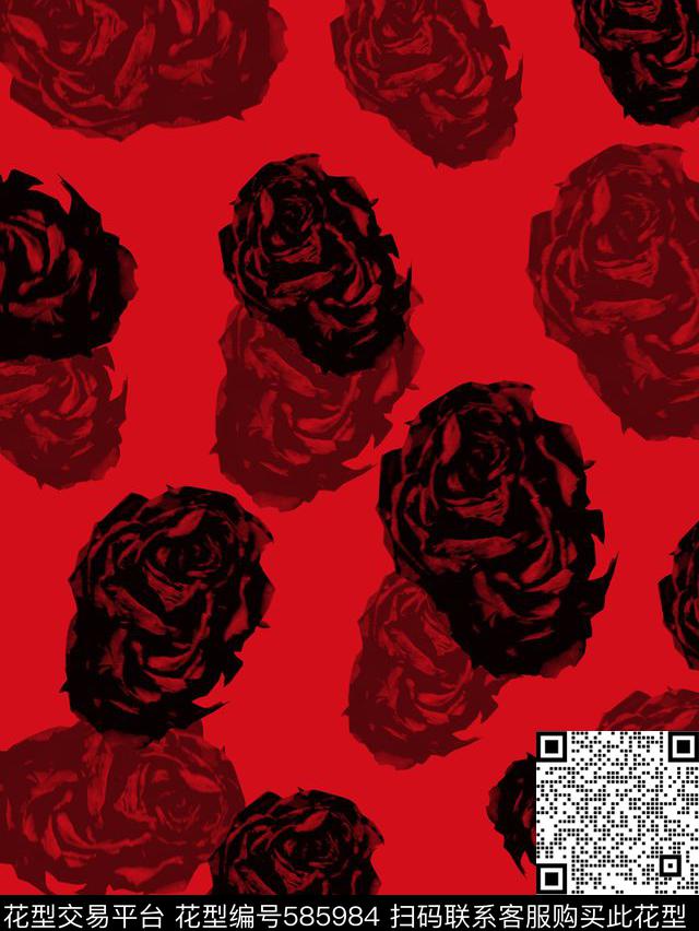 复古玫瑰花潮流数码印花华亿平台下载（图片编号: 585984） - 瓦栏（Walan）