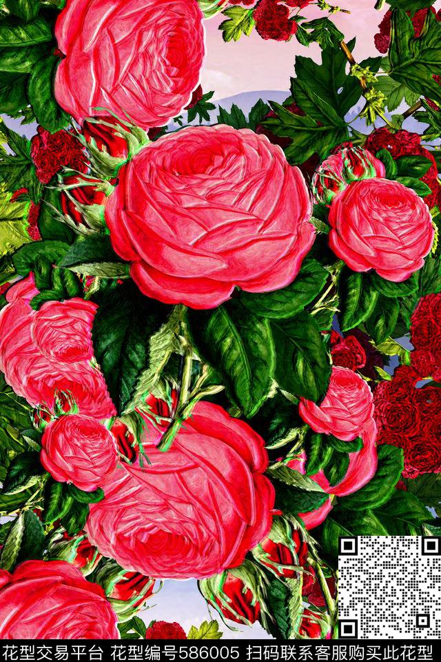 民族风风景玫瑰数码印花华亿平台下载（图片编号: 586005） - 瓦栏（Walan）