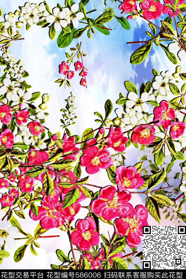 日韩风中国风植物风景数码印花华亿平台下载（图片编号: 586006） - 瓦栏（Walan）