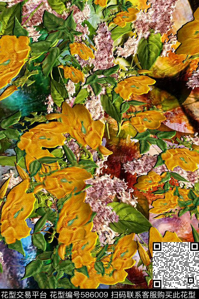 大花民族风中国风数码印花华亿平台下载（图片编号: 586009） - 瓦栏（Walan）