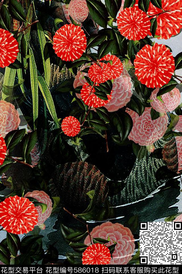 花卉风景绣球花数码印花华亿平台下载（图片编号: 586018） - 瓦栏（Walan）