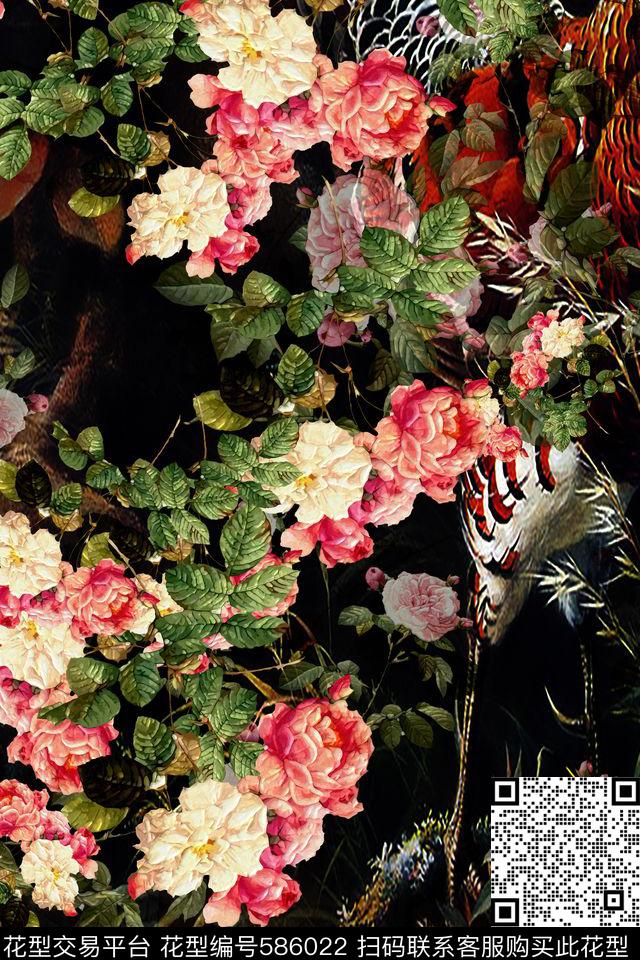 玫瑰风景民族风数码印花华亿平台下载（图片编号: 586022） - 瓦栏（Walan）