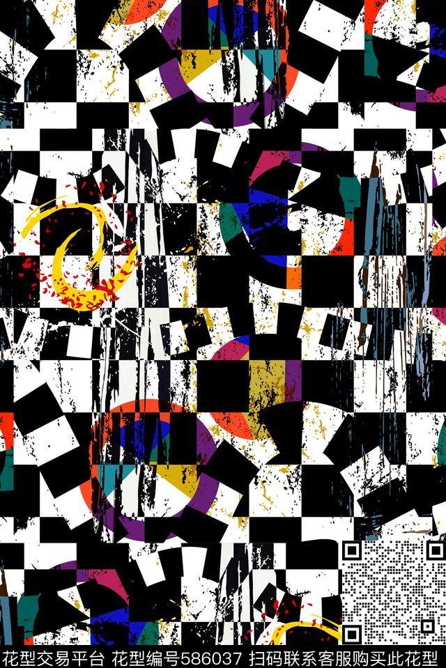 抽象几何图形数码印花华亿平台下载（图片编号: 586037） - 瓦栏（Walan）