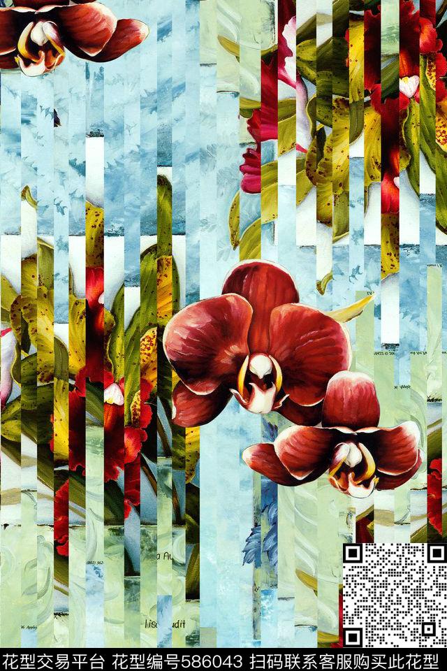 抽象几何条纹数码印花华亿平台下载（图片编号: 586043） - 瓦栏（Walan）