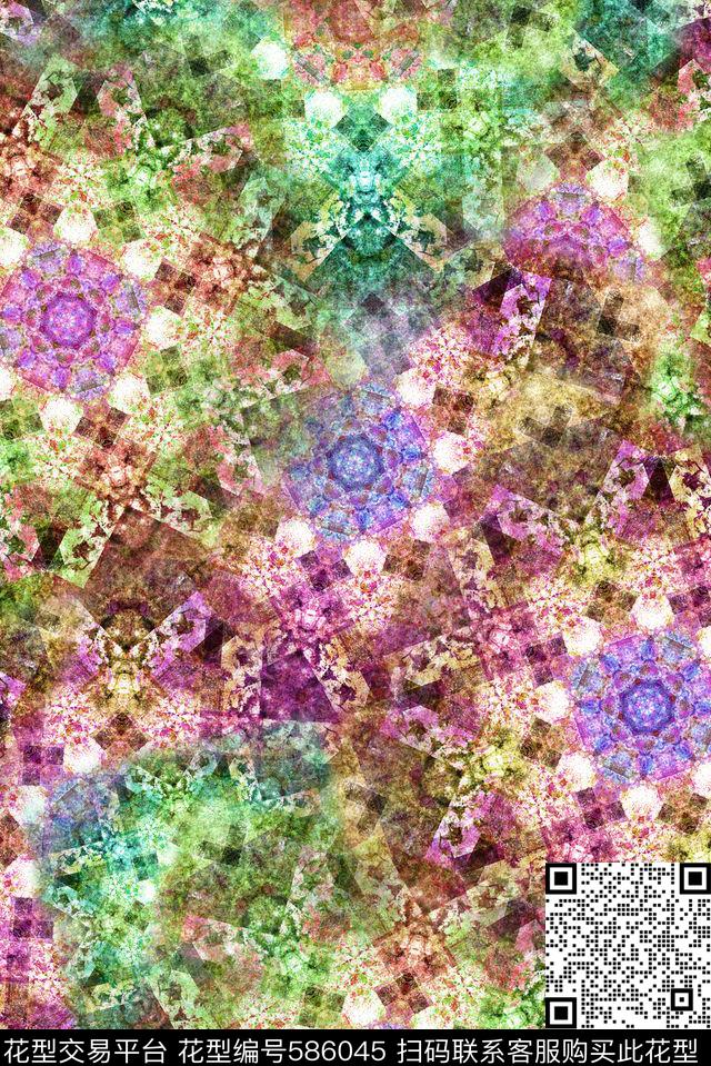 抽象花纹彩色数码印花华亿平台下载（图片编号: 586045） - 瓦栏（Walan）