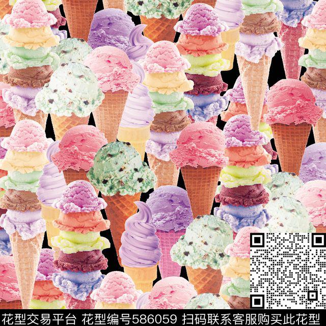 乱搭冰激凌雪糕数码印花华亿平台下载（图片编号: 586059） - 瓦栏（Walan）