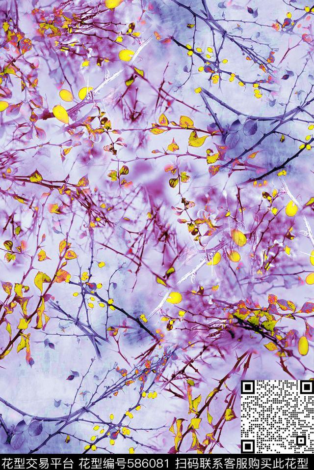 叶子蝶恋-女装-花卉系列朦胧花卉数码印花华亿平台下载（图片编号: 586081） - 瓦栏（Walan）