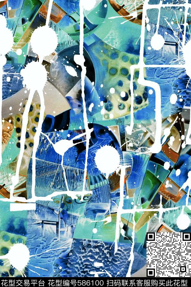 抽象女装泼墨数码印花华亿平台下载（图片编号: 586100） - 瓦栏（Walan）