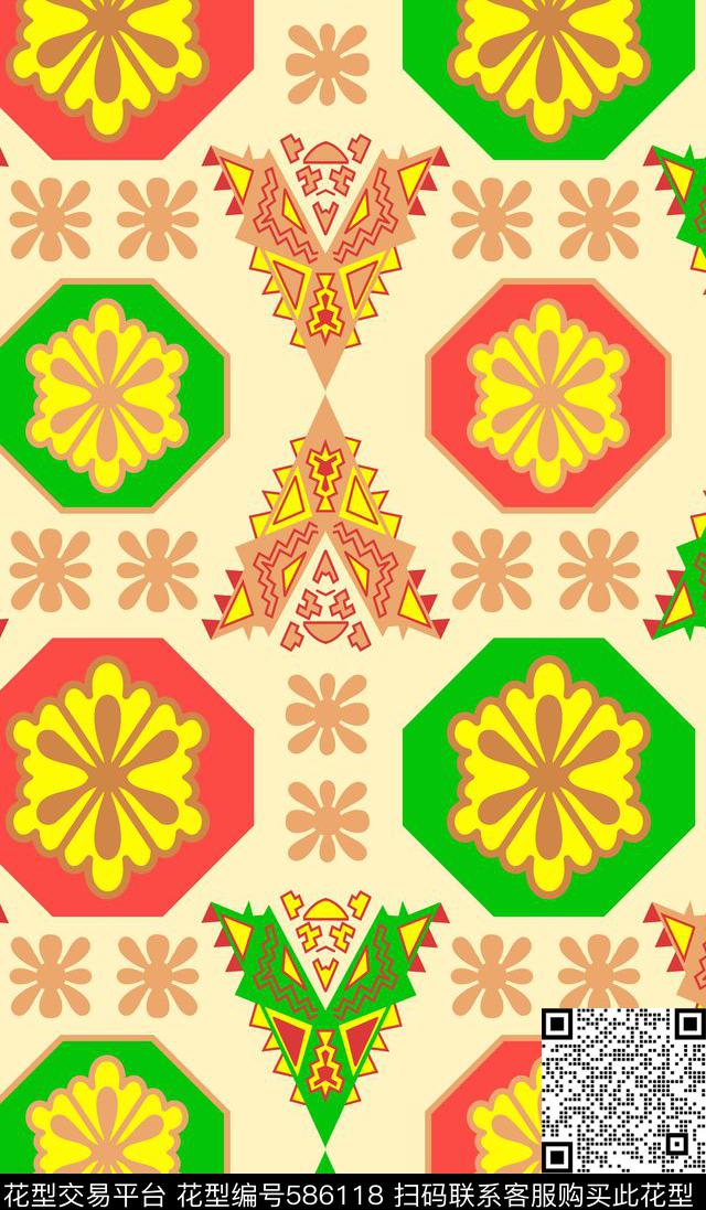 几何拼贴手绘分色传统印花华亿平台下载（图片编号: 586118） - 瓦栏（Walan）