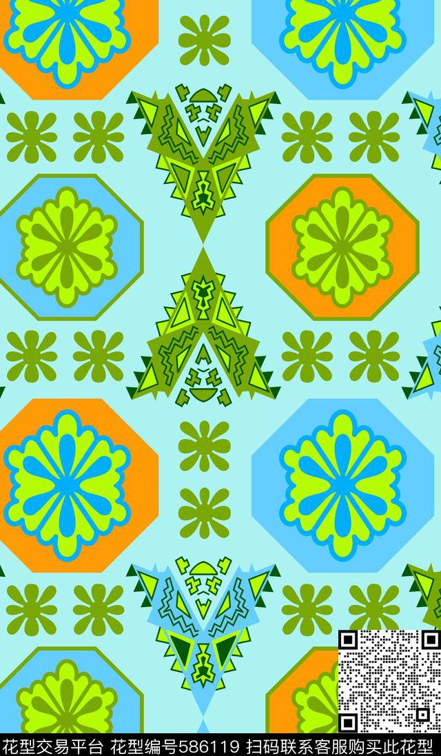 几何拼贴手绘分色传统印花华亿平台下载（图片编号: 586119） - 瓦栏（Walan）