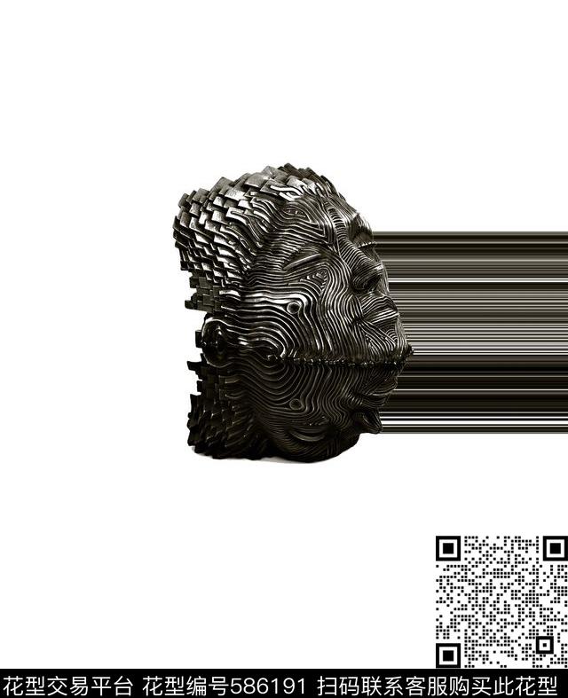 时尚潮流雕像头部金属质感数码印花华亿平台下载（图片编号: 586191） - 瓦栏（Walan）