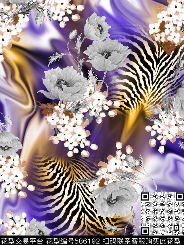 手绘花朵炫彩数码华亿平台数码印花华亿平台下载（图片编号: 586192） - 瓦栏（Walan）