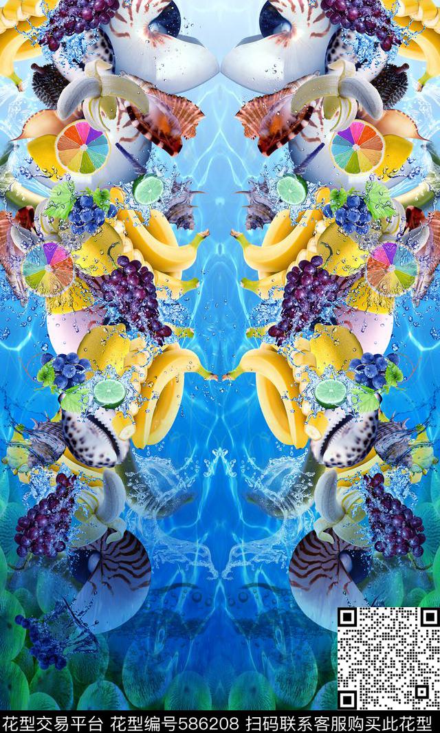 休闲春夏海洋水果波纹数码印花华亿平台下载（图片编号: 586208） - 瓦栏（Walan）
