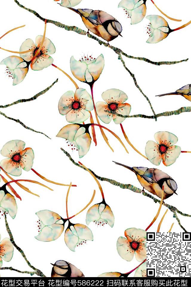 抽象几何清爽梦幻艺术平底立体手绘满版最新高清数码蕾丝民族中国风绣花珠宝肌理时尚潮

流大牌复古欧美风手绘水彩花鸟女装裙数码印花华亿平台下载（图片编号: 586222） - 瓦栏（Walan）