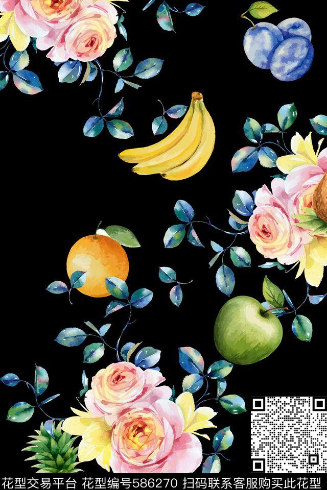 花卉水果竖条数码印花华亿平台下载（图片编号: 586270） - 瓦栏（Walan）