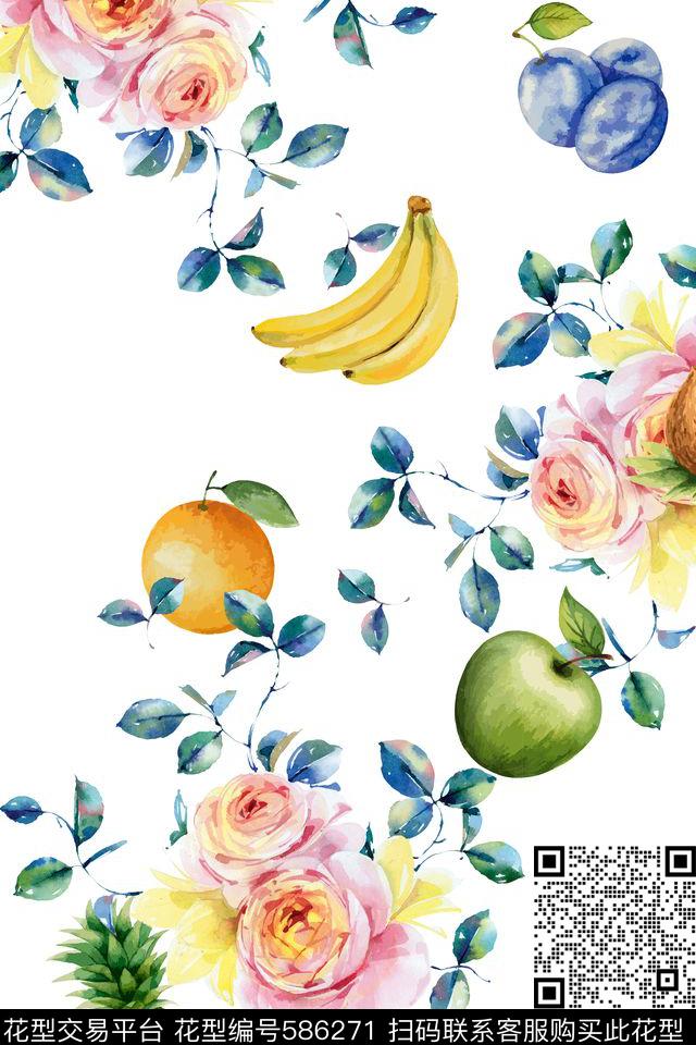 花卉水果竖条数码印花华亿平台下载（图片编号: 586271） - 瓦栏（Walan）