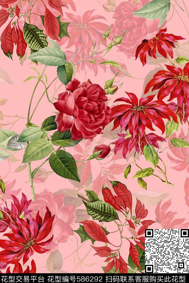 时尚大牌欧美风格抽象花卉春夏华亿平台数码印花华亿平台下载（图片编号: 586292） - 瓦栏（Walan）