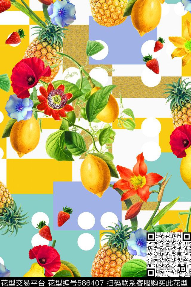 趣味水果几何数码印花华亿平台下载（图片编号: 586407） - 瓦栏（Walan）