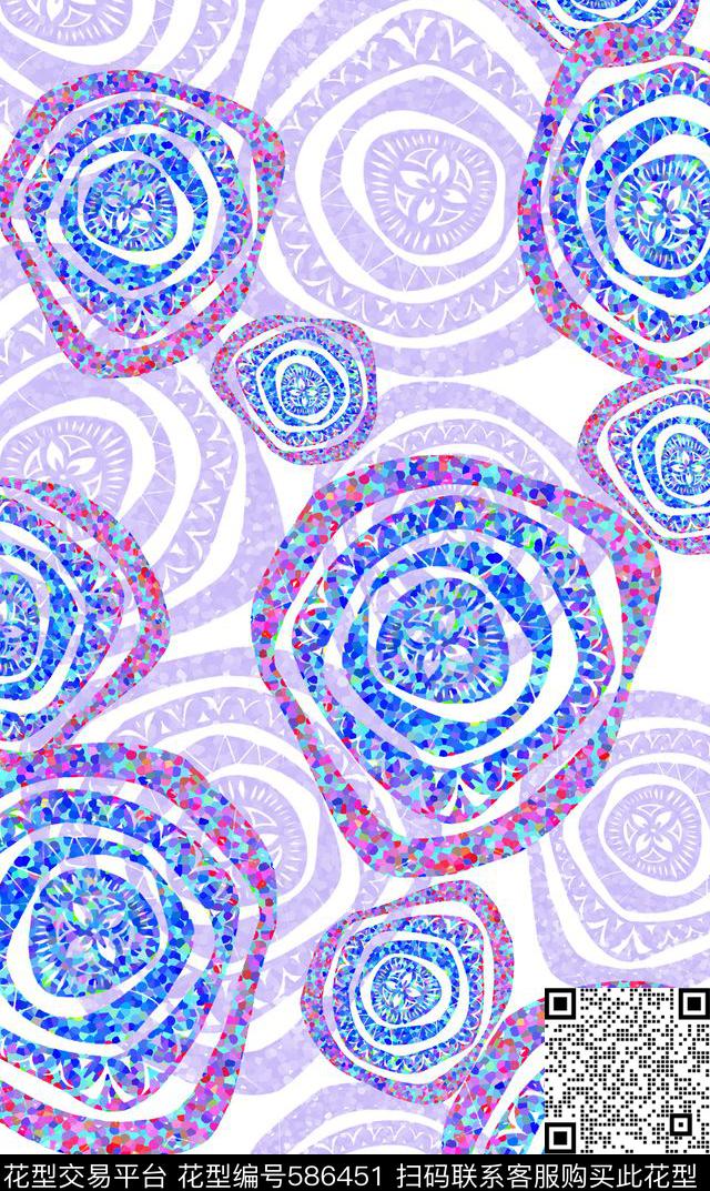 圆圈与波点时尚大牌抽象数码印花华亿平台下载（图片编号: 586451） - 瓦栏（Walan）