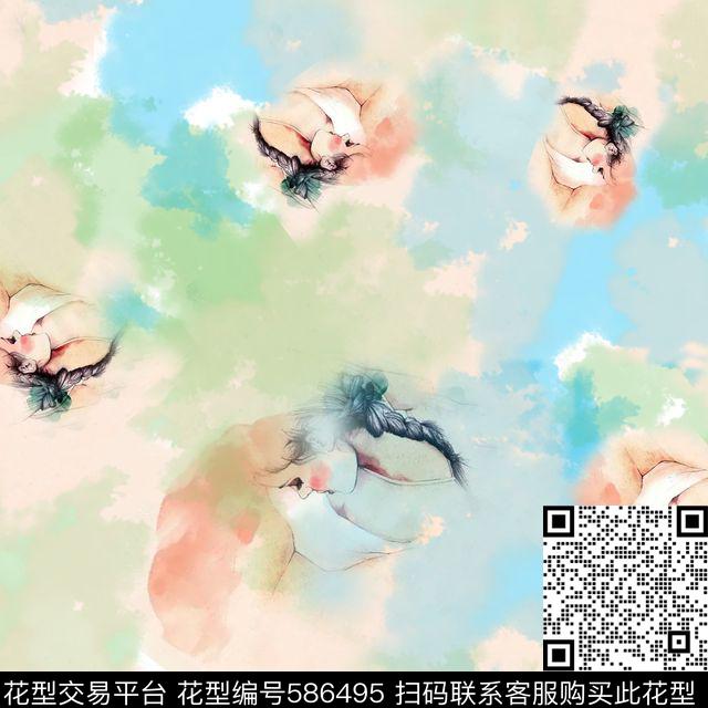 韩版水墨人像数码印花华亿平台下载（图片编号: 586495） - 瓦栏（Walan）