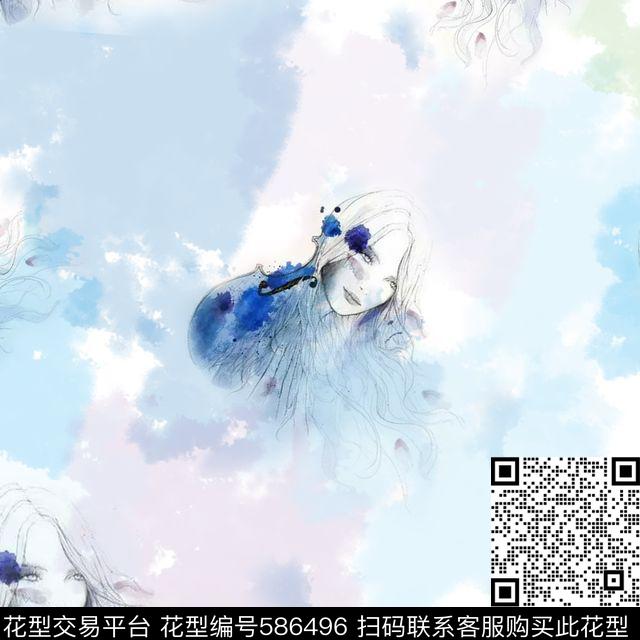 韩版水墨人像数码印花华亿平台下载（图片编号: 586496） - 瓦栏（Walan）