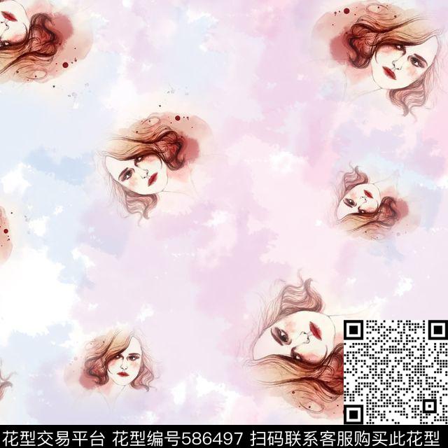 韩版水墨人像数码印花华亿平台下载（图片编号: 586497） - 瓦栏（Walan）