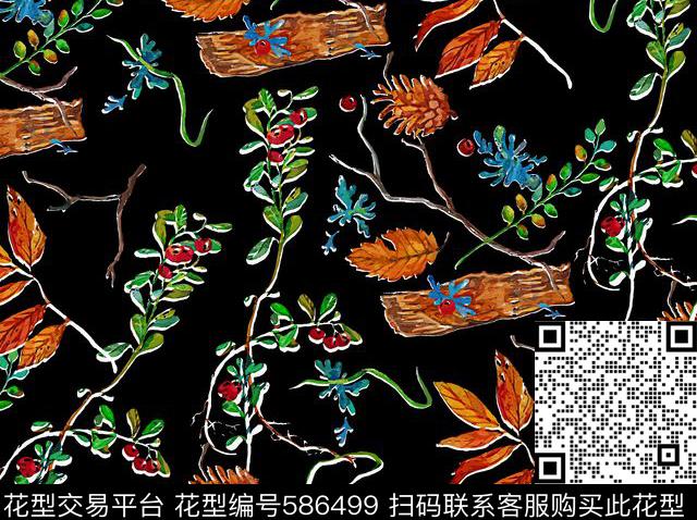 满版手绘花卉数码印花华亿平台下载（图片编号: 586499） - 瓦栏（Walan）