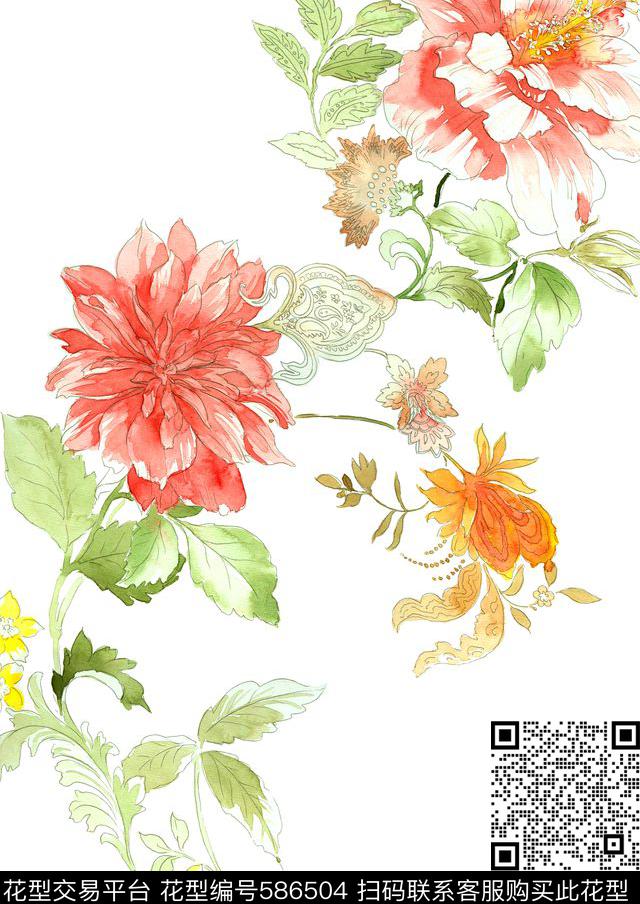 高清花卉花卉数码印花华亿平台下载（图片编号: 586504） - 瓦栏（Walan）