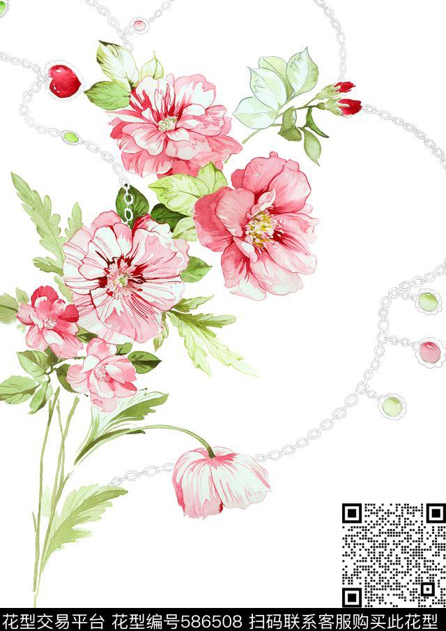 高清花卉花卉水彩数码印花华亿平台下载（图片编号: 586508） - 瓦栏（Walan）