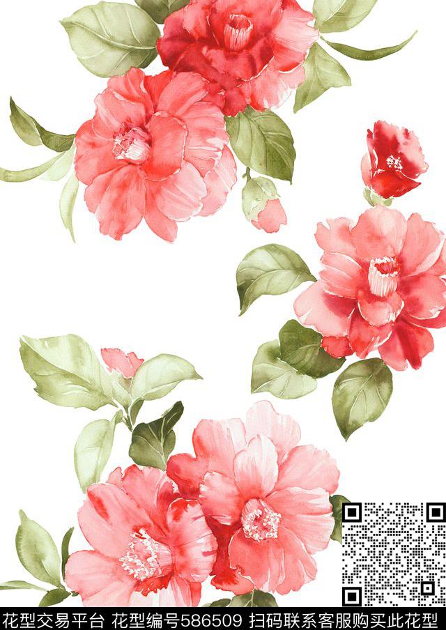 高清花卉花卉水彩数码印花华亿平台下载（图片编号: 586509） - 瓦栏（Walan）