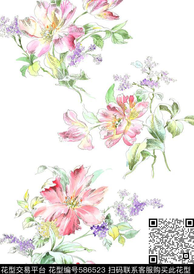 高清花卉花卉水彩数码印花华亿平台下载（图片编号: 586523） - 瓦栏（Walan）
