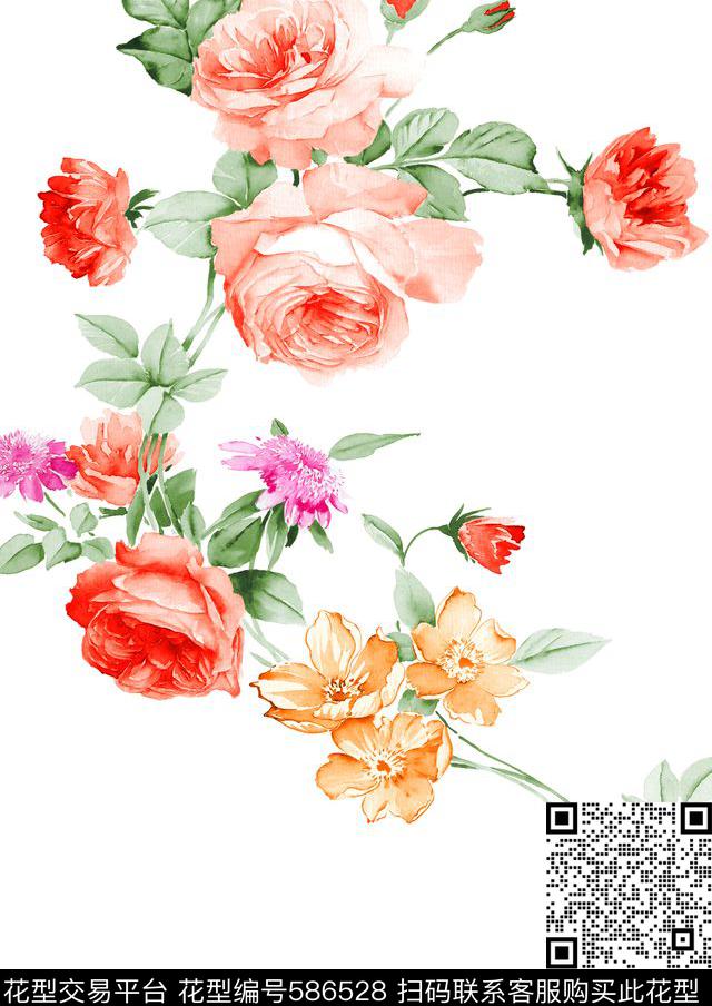 高清花卉花卉水彩数码印花华亿平台下载（图片编号: 586528） - 瓦栏（Walan）