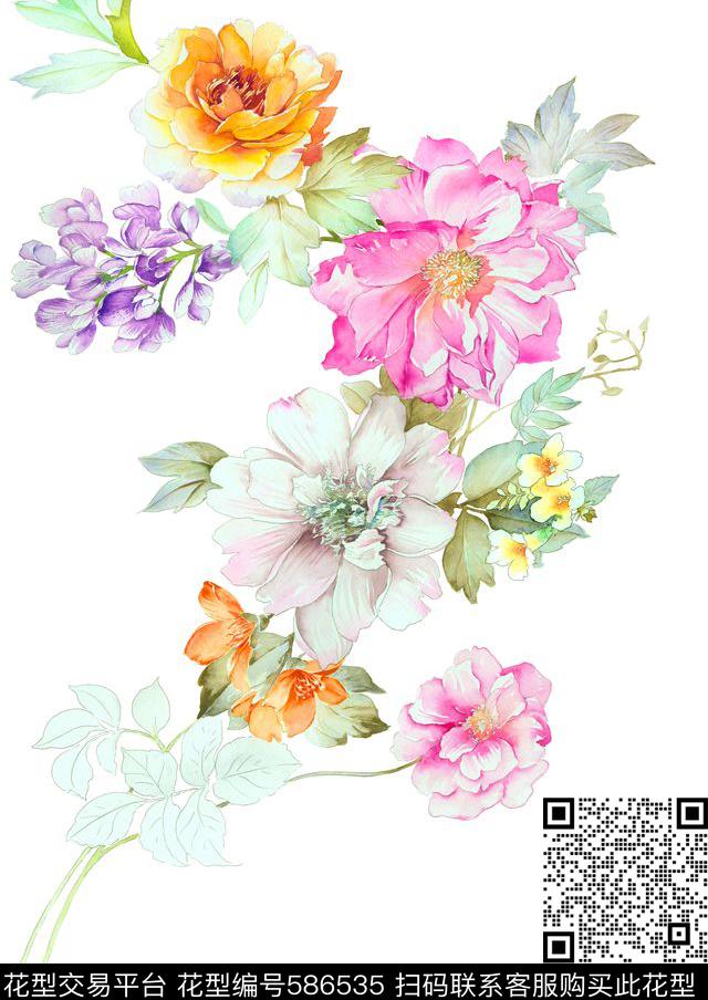 高清花卉花卉水彩数码印花华亿平台下载（图片编号: 586535） - 瓦栏（Walan）