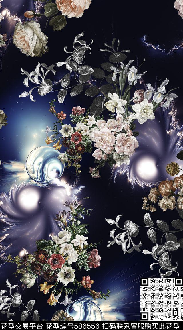 混搭油画花卉星空数码印花华亿平台下载（图片编号: 586556） - 瓦栏（Walan）