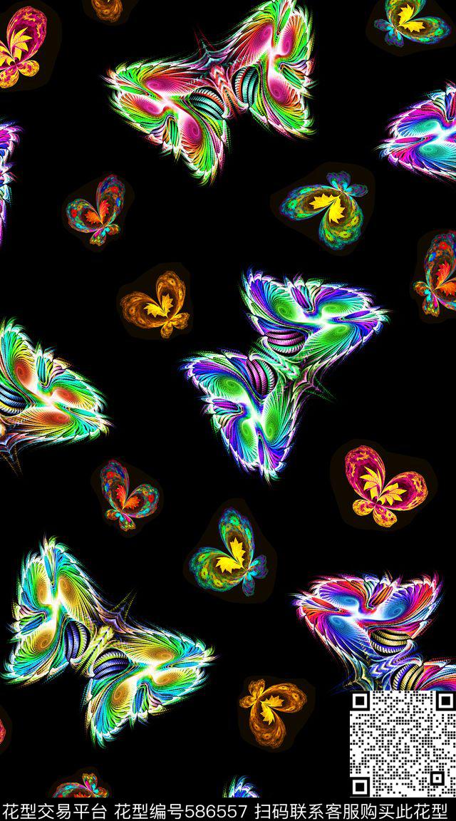 条纹蝴蝶炫彩数码印花华亿平台下载（图片编号: 586557） - 瓦栏（Walan）