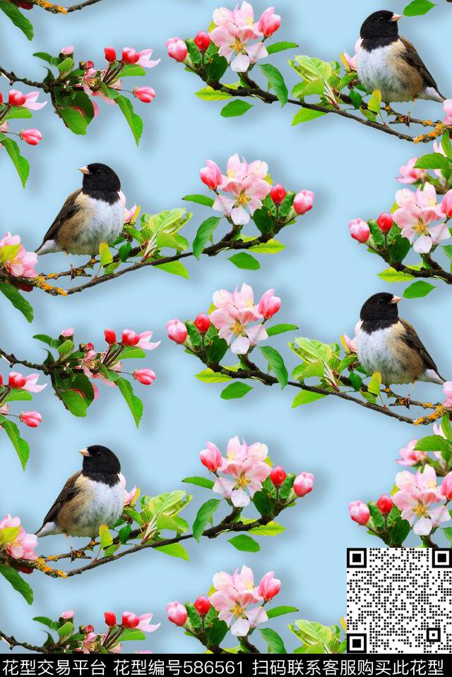 流行时尚树枝花卉桃花数码印花华亿平台下载（图片编号: 586561） - 瓦栏（Walan）