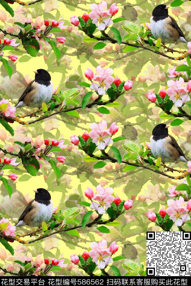 流行时尚树枝花卉桃花数码印花华亿平台下载（图片编号: 586562） - 瓦栏（Walan）